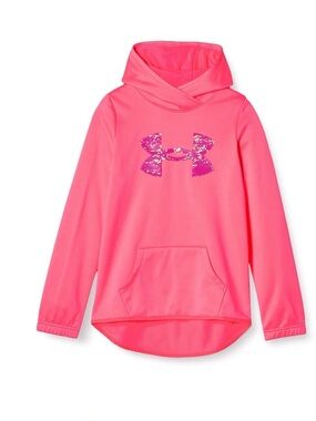 Under Armour Neon Pink Girls' Hooded Pullover with Sequin Logo Large NWT